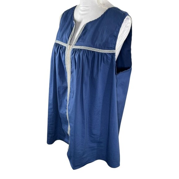 Bobeau Womens Plus 1X Blue White Sleeveless Peasant Tank Blouse Boho Summer - Picture 7 of 11